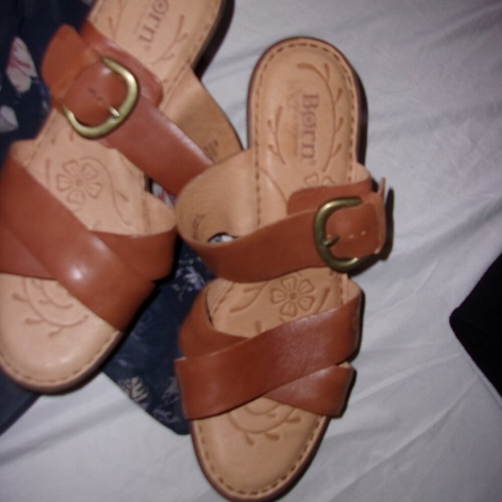 Born leather boho leather womens size 8 sandals shoes eight shoe brown tan heels
